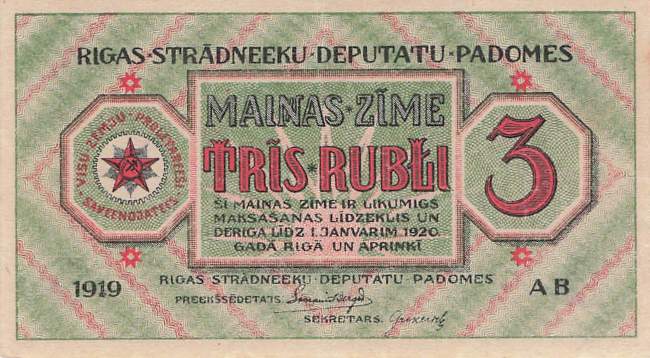 Lettland pr2 3 Rubli 1920